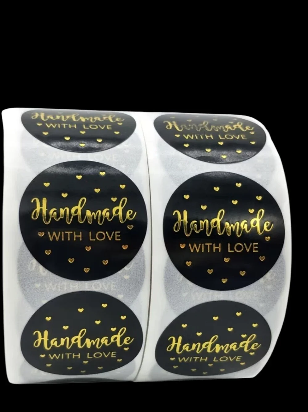 500ct. Handmade With Love Gold Script Round Stickers - Black Bonus 3 Polymailers